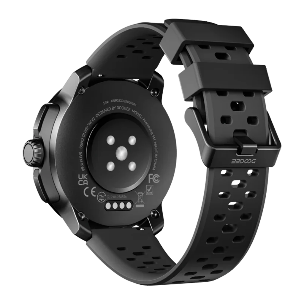 Smartwatch DOOGEE Anymoving M1 negro con caja redonda metálica, pantalla a color, corona lateral y correa de silicona perforada deportiva - Ítem10