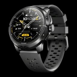 Doogee Anymoving M1 Pro Negro con pantalla redonda, bisel metálico, correa perforada gris y esfera deportiva con métricas y GPS doble banda L1+L5