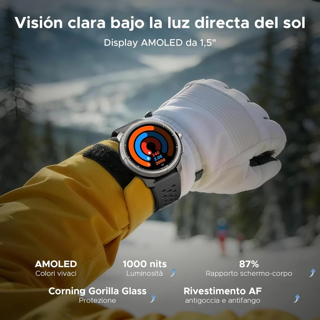 Doogee Anymoving M1 Pro Negro con pantalla redonda, bisel metálico, correa perforada gris y esfera deportiva con métricas y GPS doble banda L1+L5 - Ítem9