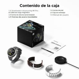 Doogee Anymoving M1 Pro Negro con caja, smartwatch redondo, GPS doble banda L1+L5, correas de silicona, piel y acero, cargador magnético y manual