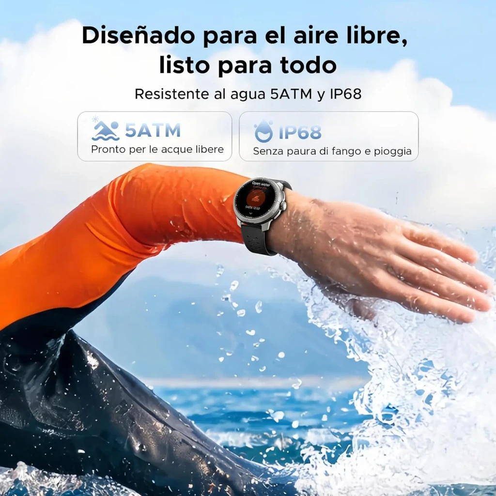 Doogee Anymoving M1 Pro Negro con pantalla redonda, bisel metálico, correa perforada gris y esfera deportiva con métricas y GPS doble banda L1+L5 - Ítem5