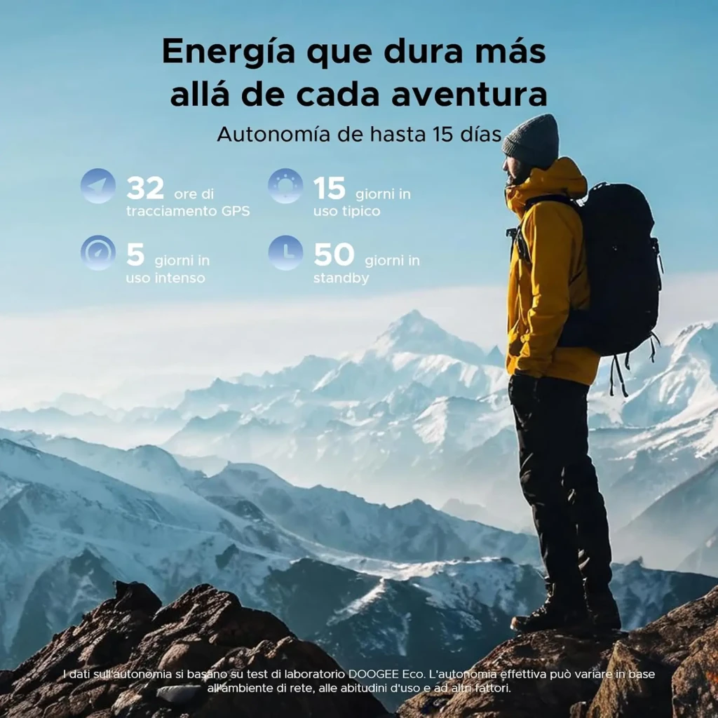 Doogee Anymoving M1 Pro Negro con pantalla redonda, bisel metálico, correa perforada gris y esfera deportiva con métricas y GPS doble banda L1+L5 - Ítem6