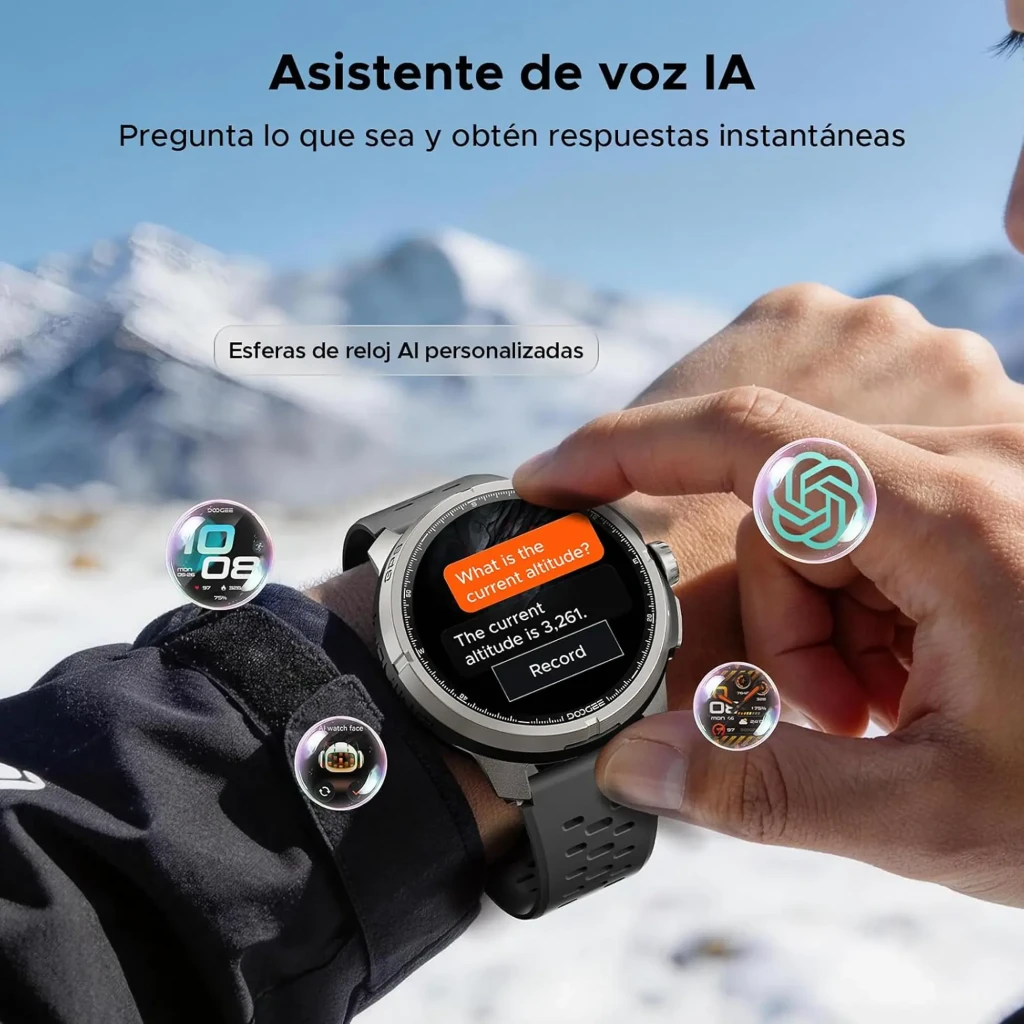 Doogee Anymoving M1 Pro Negro con pantalla redonda, bisel metálico, correa perforada gris y esfera deportiva con métricas y GPS doble banda L1+L5 - Ítem3