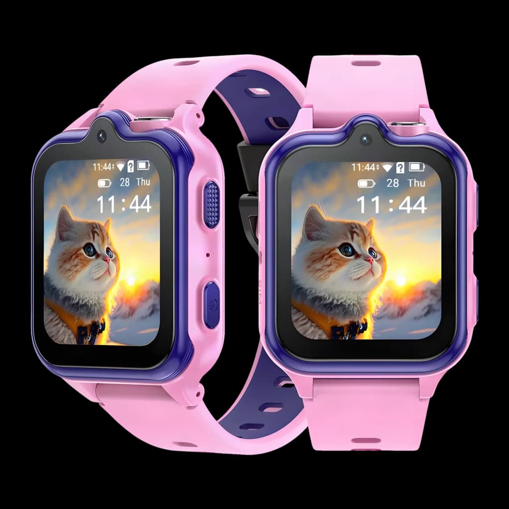 DOOGEE Anyscene S3 rosa para niños, pantalla cuadrada con cámara frontal, correa bicolor rosa y morado, 4G, GPS, videollamada y botón SOS