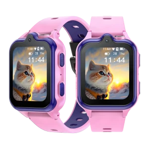DOOGEE Anyscene S3 rosa para niños, pantalla cuadrada con cámara frontal, correa bicolor rosa y morado, 4G, GPS, videollamada y botón SOS