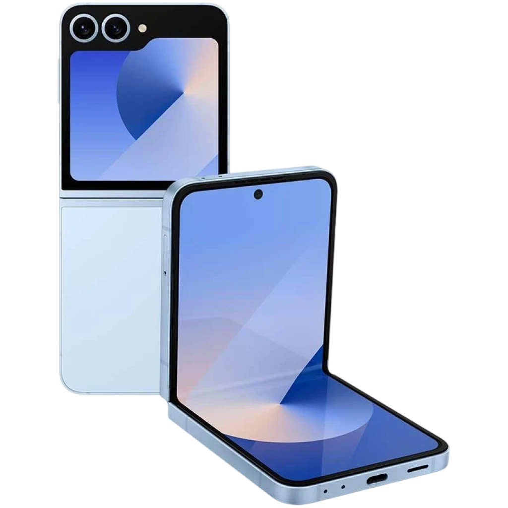 Samsung Galaxy Z Flip5 5G azul renovado, excelente condiçao, design dobrável, tela externa com câmera dupla, tela interna ampla com furo central, bordas - Item