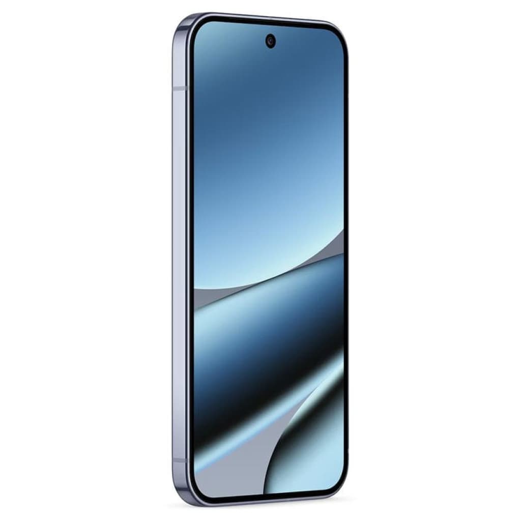 Smartphone gris con pantalla casi sin bordes y cámara frontal centrada; laterales planos metálicos y diseño minimalista acabado Piedra Lunar Renovado