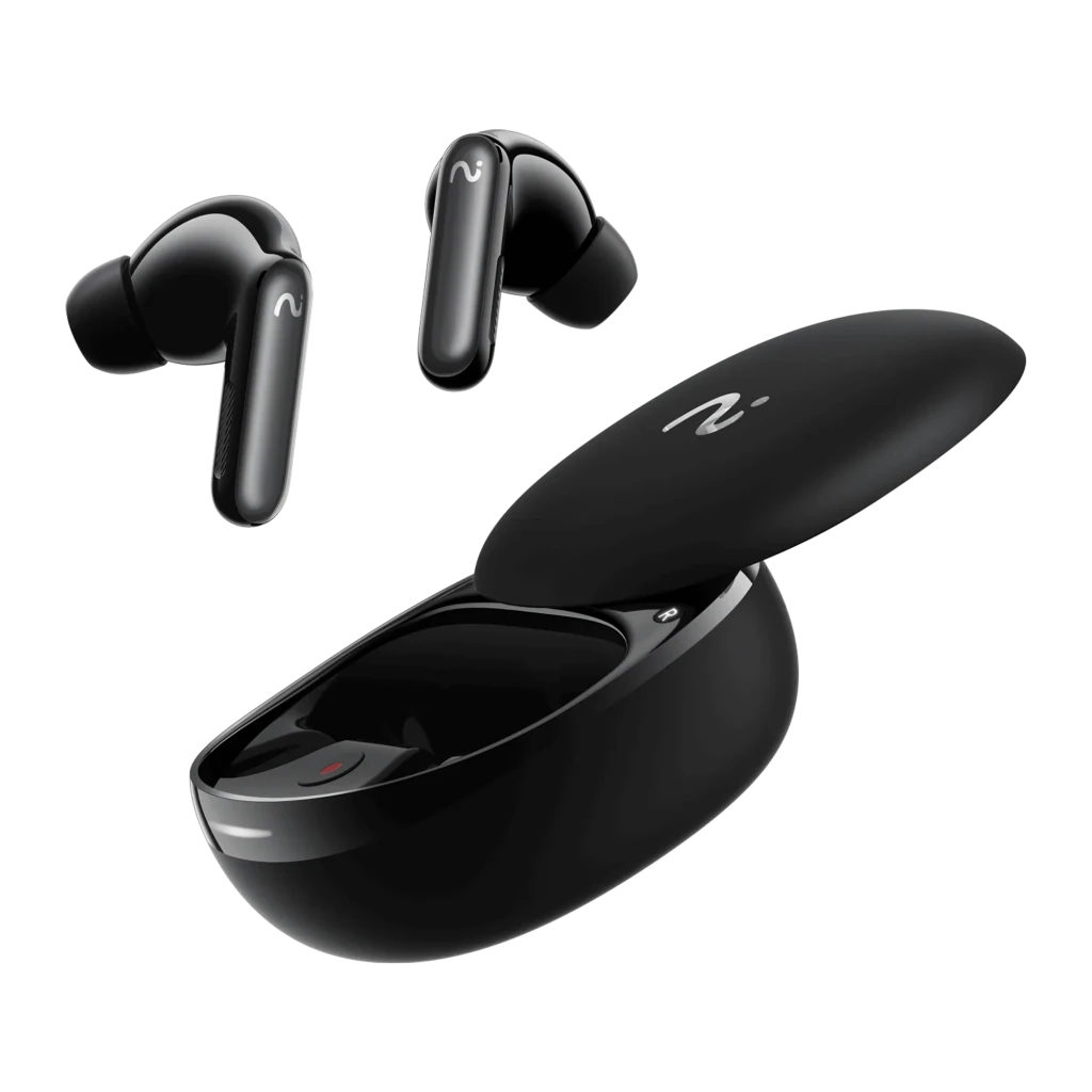 Auriculares VIAIM Recdot 2 TWS negros con estuche ovalado mate, dos earbuds in-ear brillantes con indicador LED rojo y marcas L y R visibles - Ítem4
