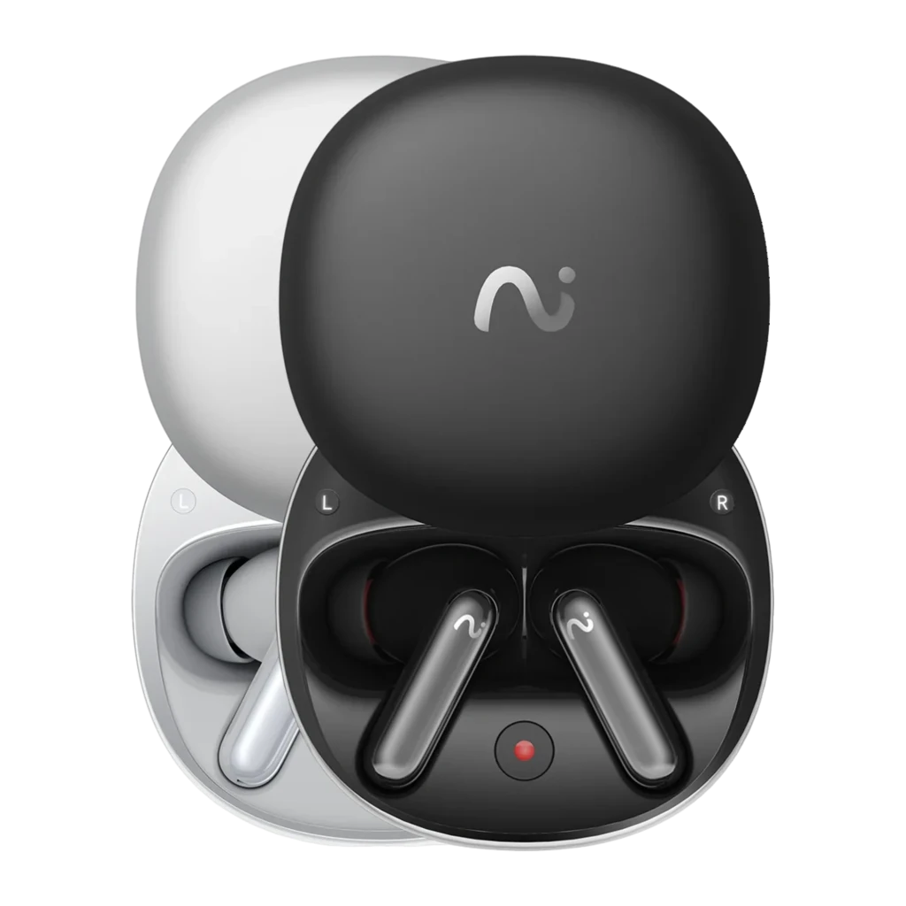 Auriculares VIAIM Recdot 2 TWS negros con estuche ovalado mate, dos earbuds in-ear brillantes con indicador LED rojo y marcas L y R visibles - Ítem3