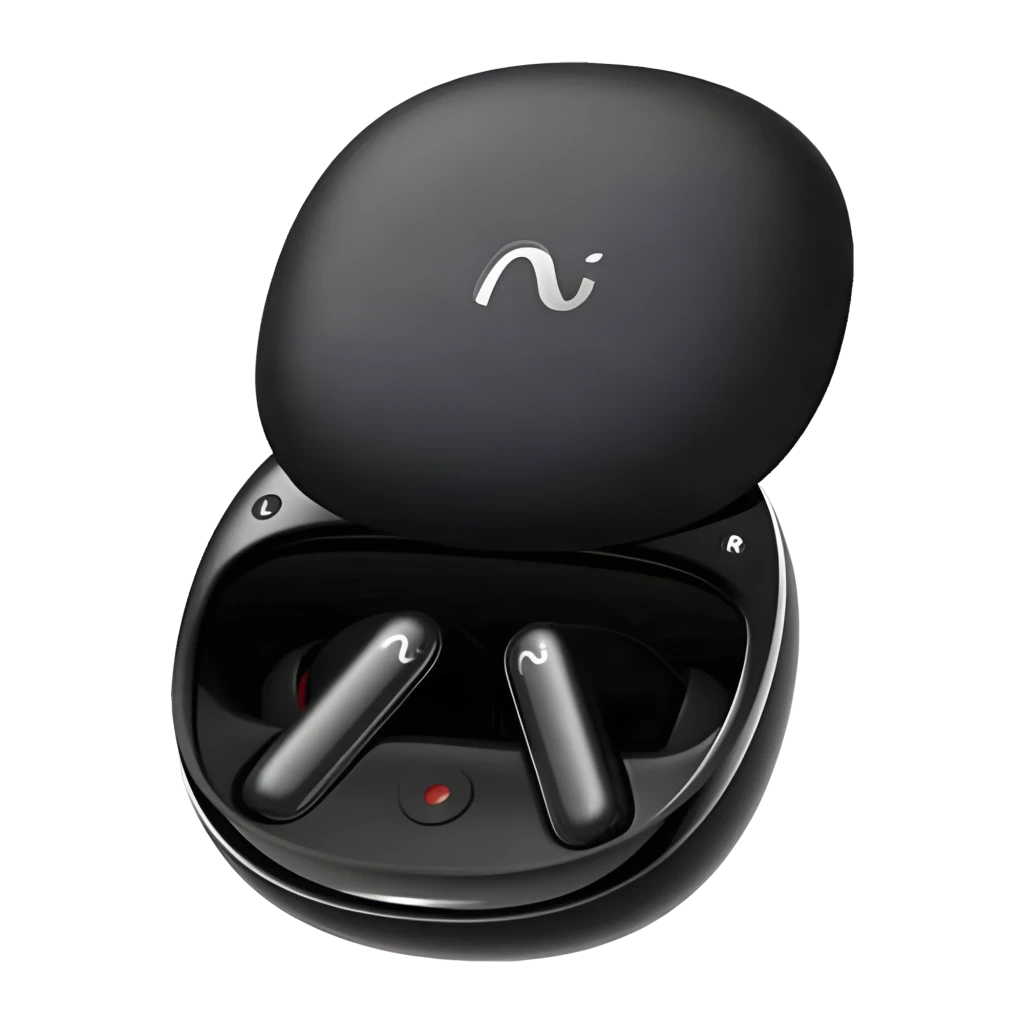 Auriculares VIAIM Recdot 2 TWS negros con estuche ovalado mate, dos earbuds in-ear brillantes con indicador LED rojo y marcas L y R visibles - Ítem5