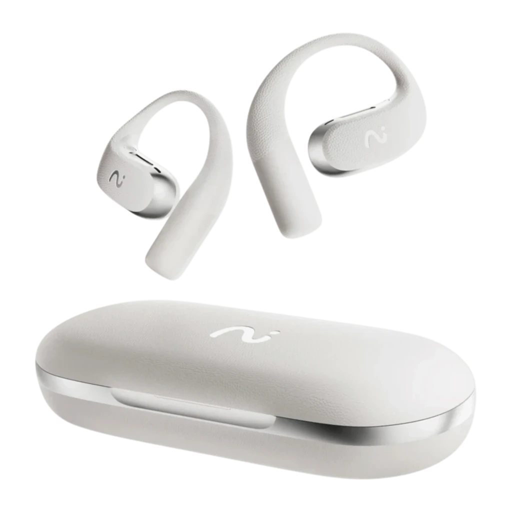 Auriculares VIAIM Open Note AI gris con diseño de oreja abierto, ganchos ergonómicos texturizados, cápsulas compactas y estuche de carga gris con borde - Ítem6