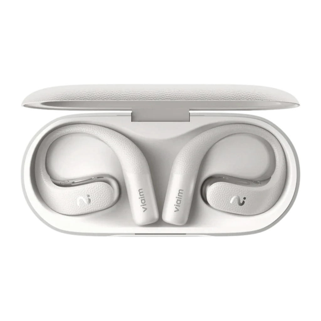 Auriculares VIAIM Open Note AI gris con diseño de oreja abierto, ganchos ergonómicos texturizados, cápsulas compactas y estuche de carga gris con borde - Ítem3