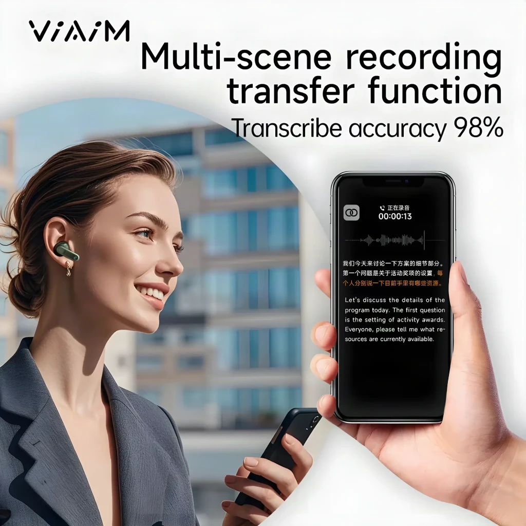 Auriculares VIAIM Nano+ AI con grabadora de voz Verde; estuche compacto mate verde, tapa abatible y LED frontales, earbuds in-ear con logo y ajuste ergonómico - Ítem7