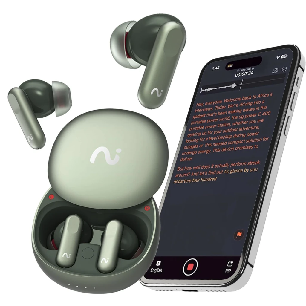 Auriculares VIAIM Nano+ AI con grabadora de voz Verde; estuche compacto mate verde, tapa abatible y LED frontales, earbuds in-ear con logo y ajuste ergonómico - Ítem4