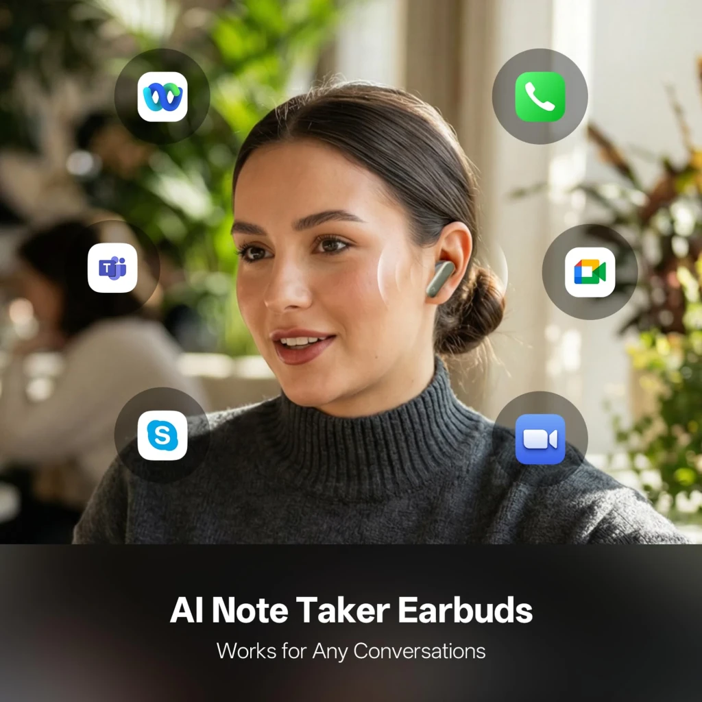 Auriculares VIAIM Nano+ AI con grabadora de voz Verde; estuche compacto mate verde, tapa abatible y LED frontales, earbuds in-ear con logo y ajuste ergonómico - Ítem3