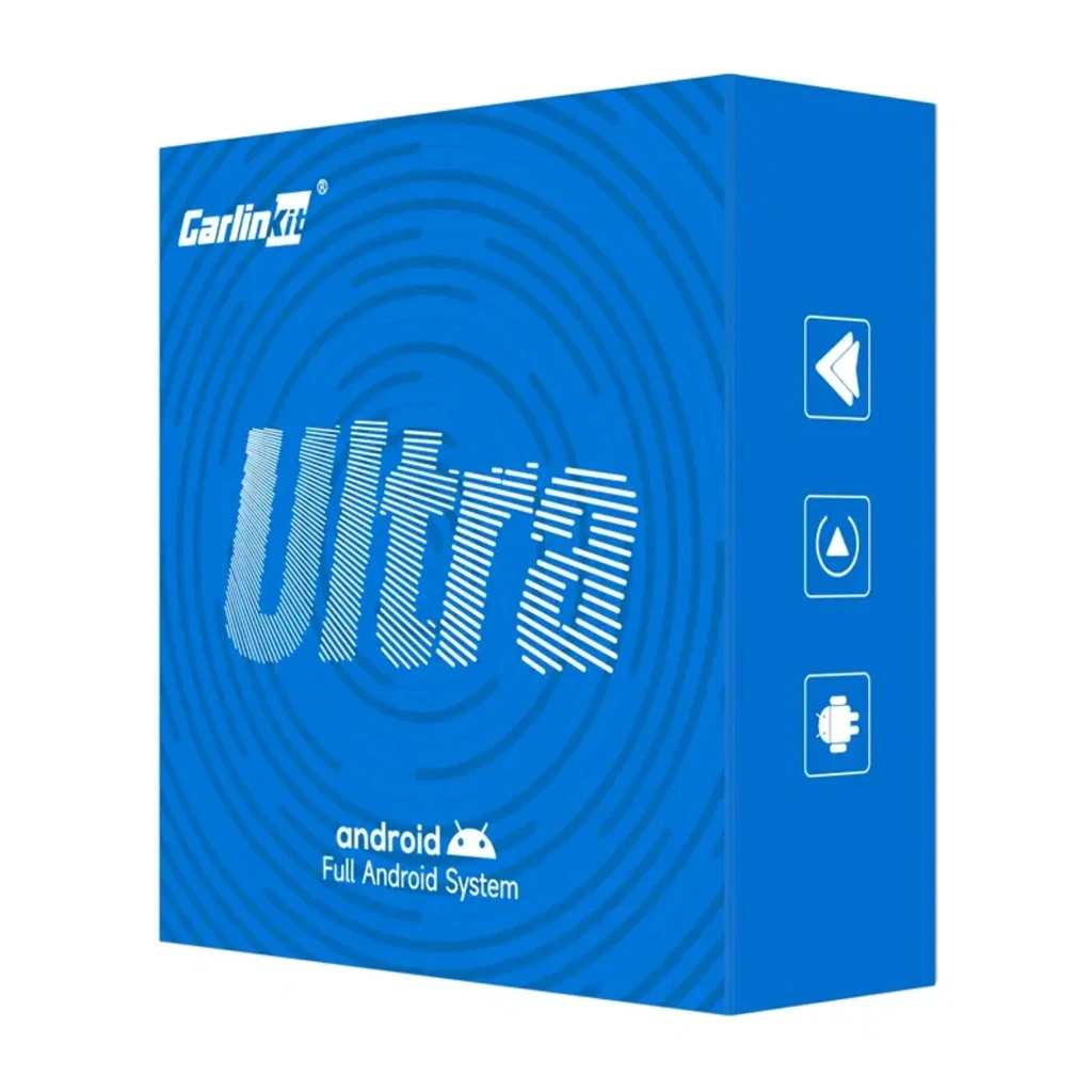 Adaptador Carlinkit TBox Ultra 2 redondo negro con aro LED multicolor y logo al centro; diseño compacto con ranuras laterales de ventilación - Ítem3