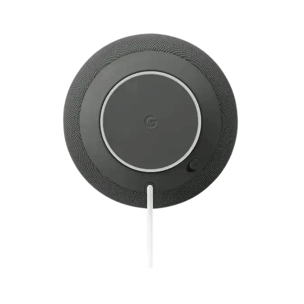 Altavoz Inteligente Google Home Assistant - Gris, diseño esférico compacto con malla textil gris oscuro, base antideslizante y sutil luz LED inferior - Ítem2