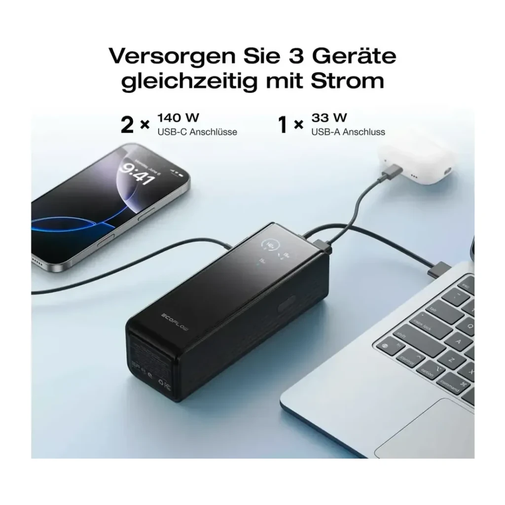 Power Bank EcoFlow RAPID 25000mAh Noir 170W 2x USB-C + 1x USB-A 25000, utilisation: charge smartphone, laptop et écouteurs