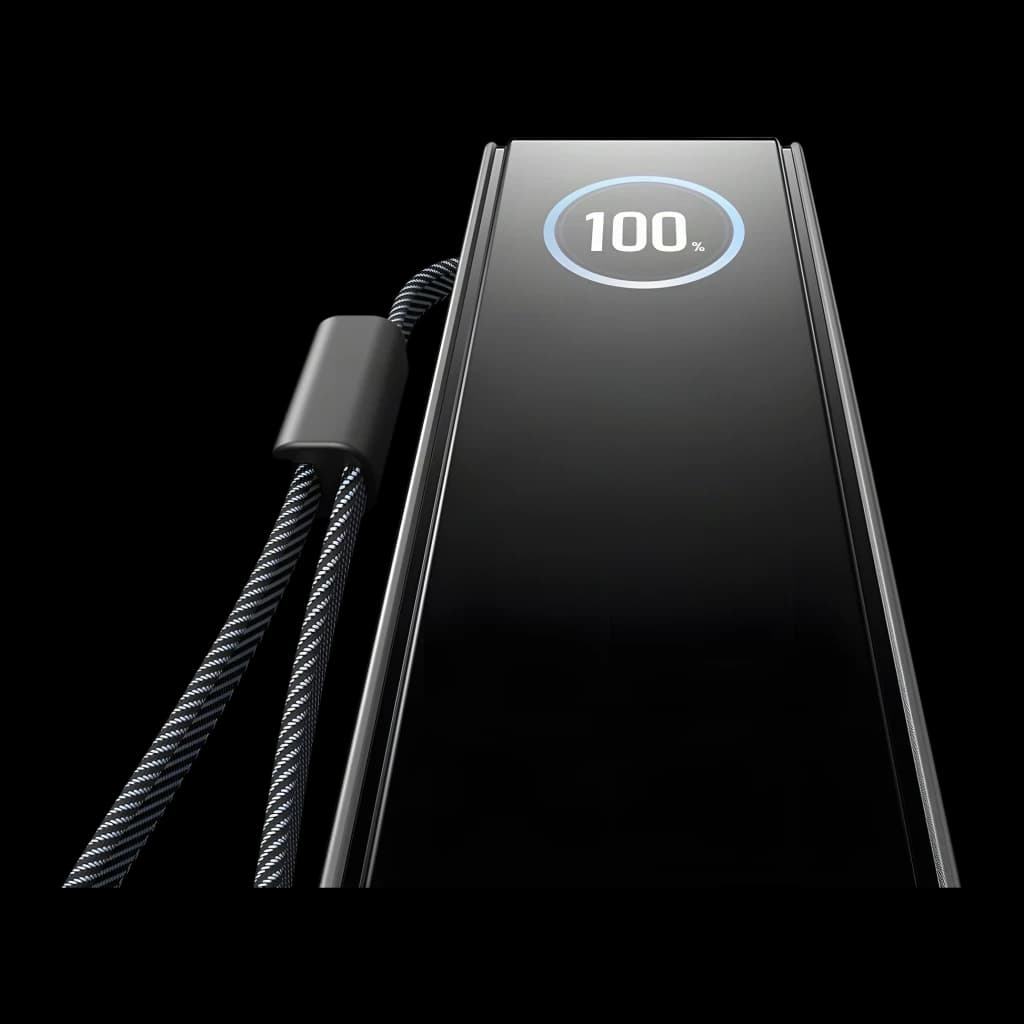 Power Bank EcoFlow RAPID 25000mAh Noir 170W 2x USB-C + 1x USB-A 25000, détail avant: écran circulaire affichant 100%