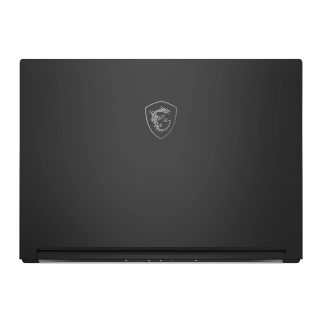 MSI Stealth A16 AI+ 1TB preto, vista frontal: ecrã com logótipo dragão dourado, teclado RGB iluminado e altifalantes Dynaudio - Item2
