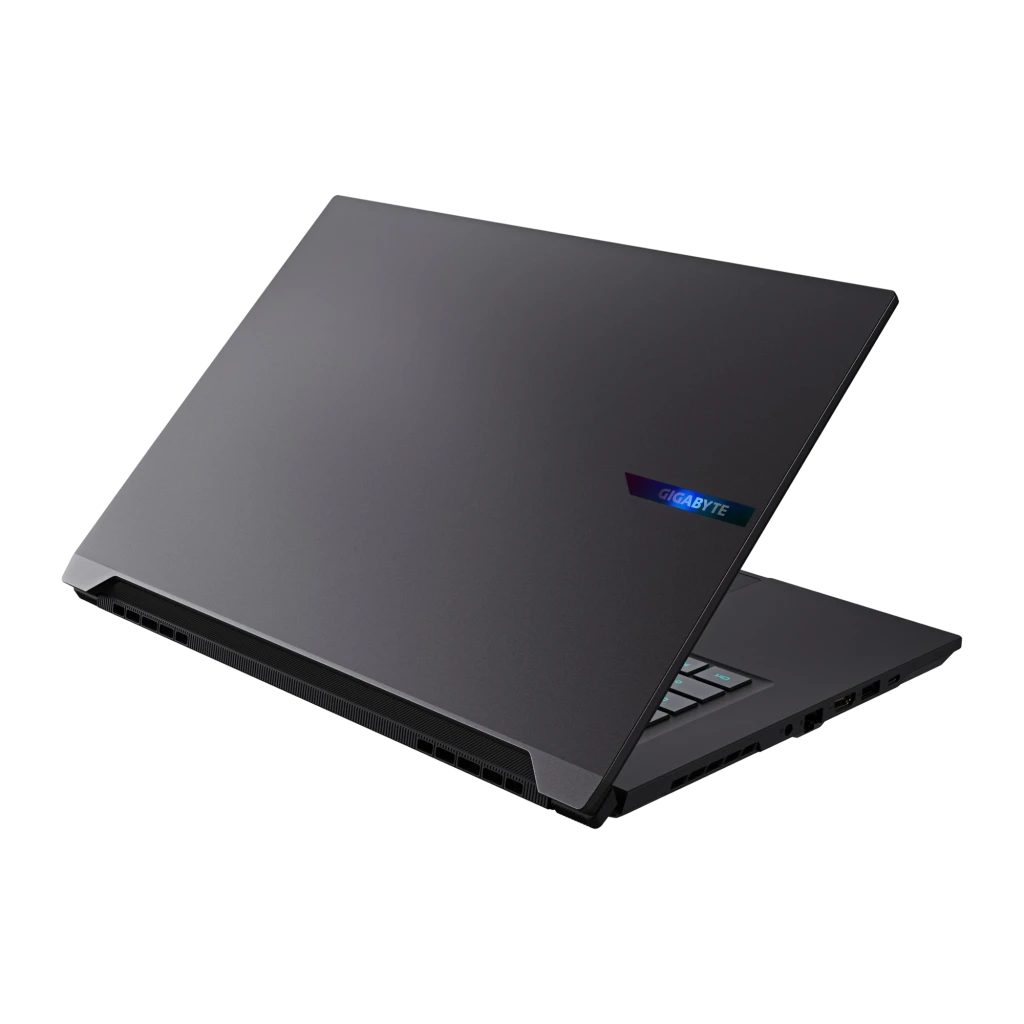 GIGABYTE AERO X16 2TB gris espacial, vista frontal: pantalla QHD 165Hz con logo AERO, teclado RGB y especificaciones RTX AMD - Ítem2
