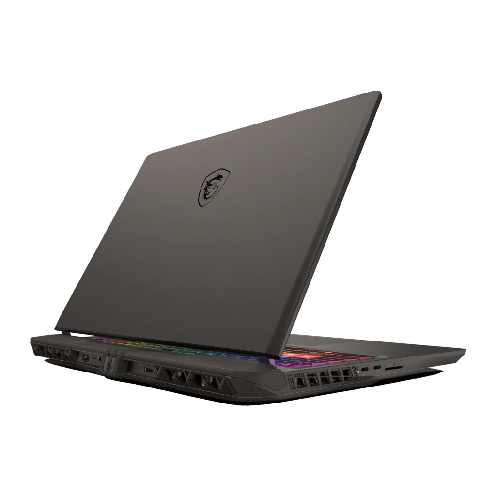 MSI Vector 16 HX AI 1TB Cinzento, vista frontal: ecrã com logo dragão MSI e teclado RGB multicolor iluminado - Item4