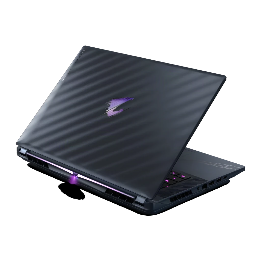Gigabyte Aorus Master 16 1TB Negro, vista frontal: pantalla OLED 240Hz encendida con logo Aorus y teclado RGB - Ítem4