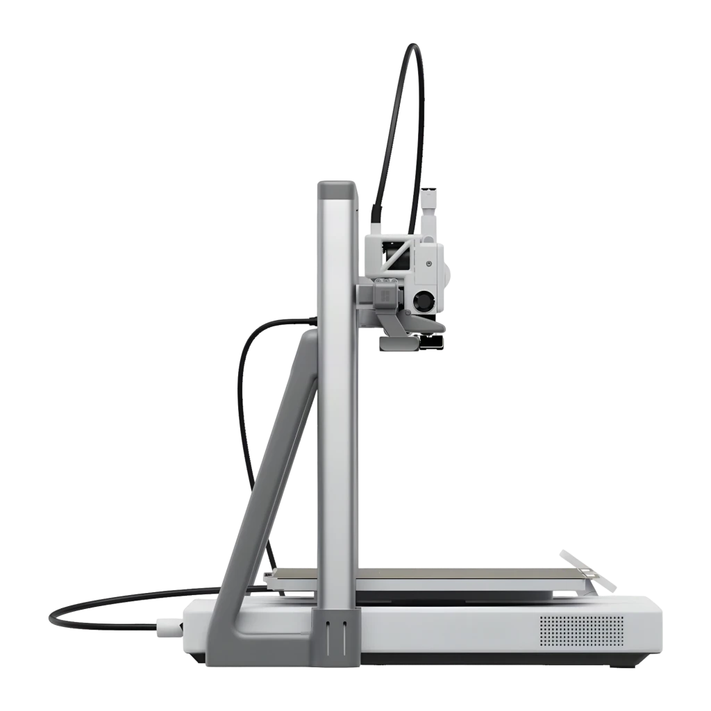 Impresora 3D Bambu Lab A2L FDM con bastidor blanco y gris, cabezal con logo A2L, cama texturizada, guía de filamento flexible y pantalla táctil lateral - Ítem3
