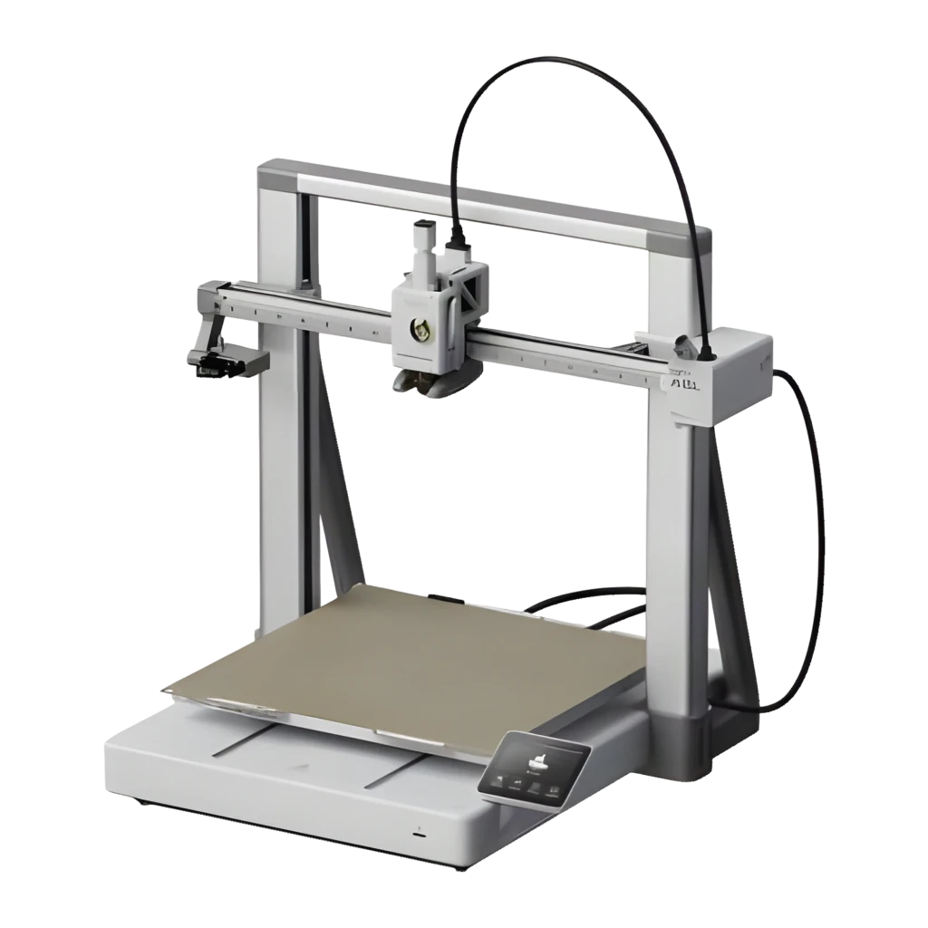 Impresora 3D Bambu Lab A2L FDM con bastidor blanco y gris, cabezal con logo A2L, cama texturizada, guía de filamento flexible y pantalla táctil lateral - Ítem2
