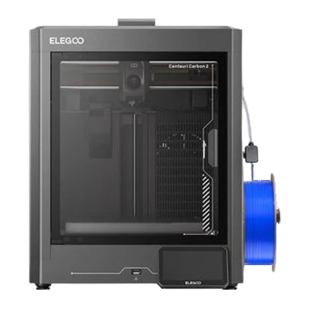 Impresora 3D Elegoo Centauri Carbon 2 CoreXY con chasis cerrado, pantalla táctil inclinada y portabobinas lateral con filamento azul, velocidad 500 mm/s - Ítem6