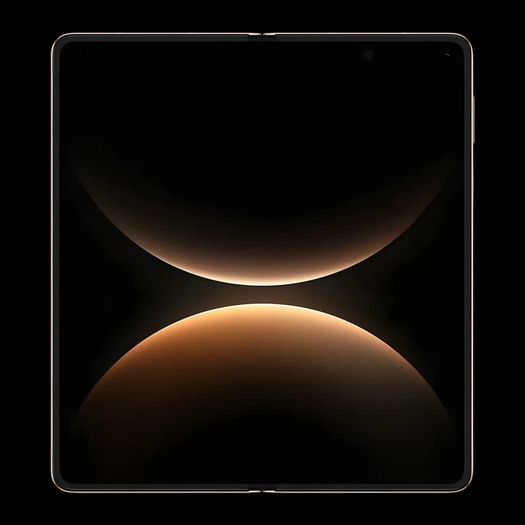 Huawei Mate X7 12GB/512GB Rojo 8 pulgadas OLED Plegable, frontal abierto: pantalla encendida con fondo artístico dorado