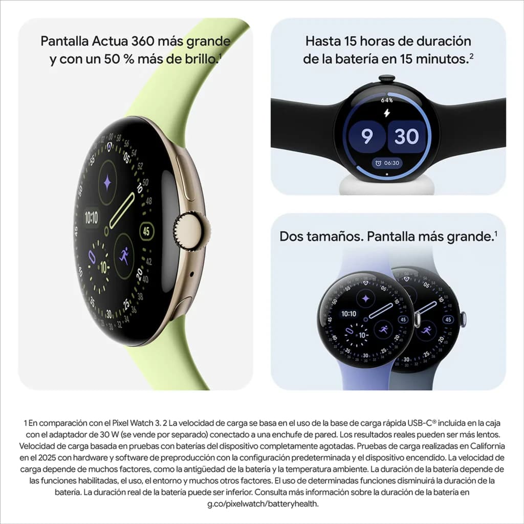 Google Pixel Watch LTE 41 mm argenté brillant, écran rond OLED 1,2 po, bords fins, cadran noir, bracelet Chalk, ECG intégré, NFC, design élégant