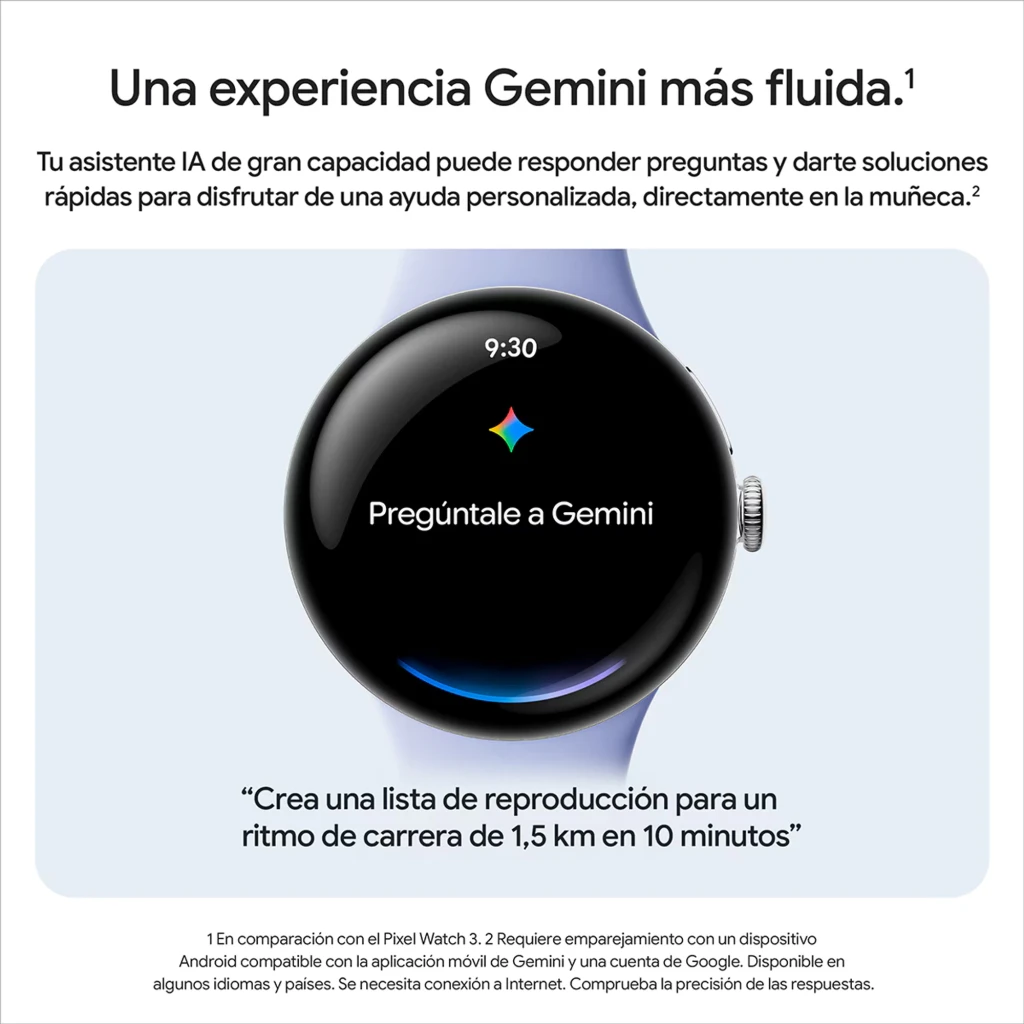 Google Pixel Watch LTE 41 mm en plata pulida con pantalla circular negra, borde metálico y corona lateral, correa de silicona gris carbón, indicador de ritmo - Ítem8