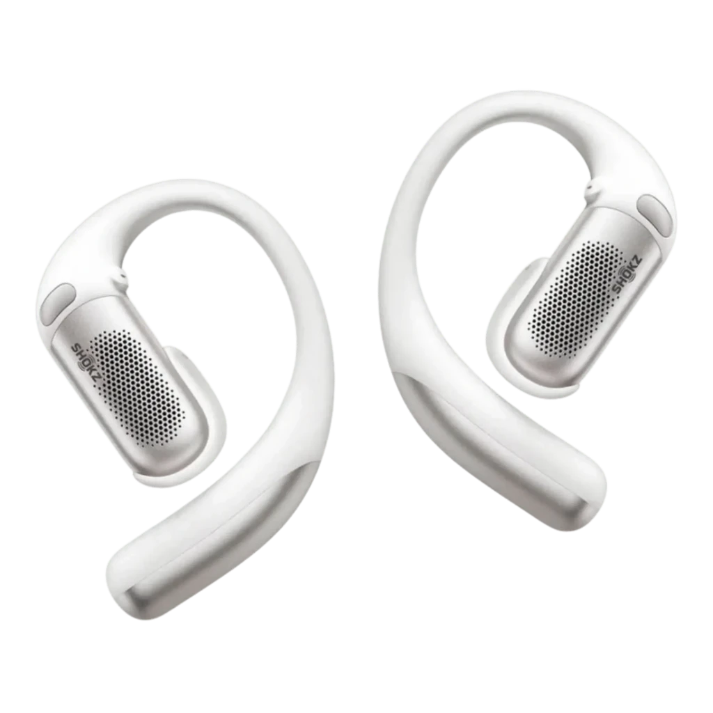 Auriculares Shokz OpenFit Pro blancos con diseño open ear, ganchos ergonómicos y estuche compacto blanco; rejillas metálicas visibles y acabado mate elegante - Ítem3