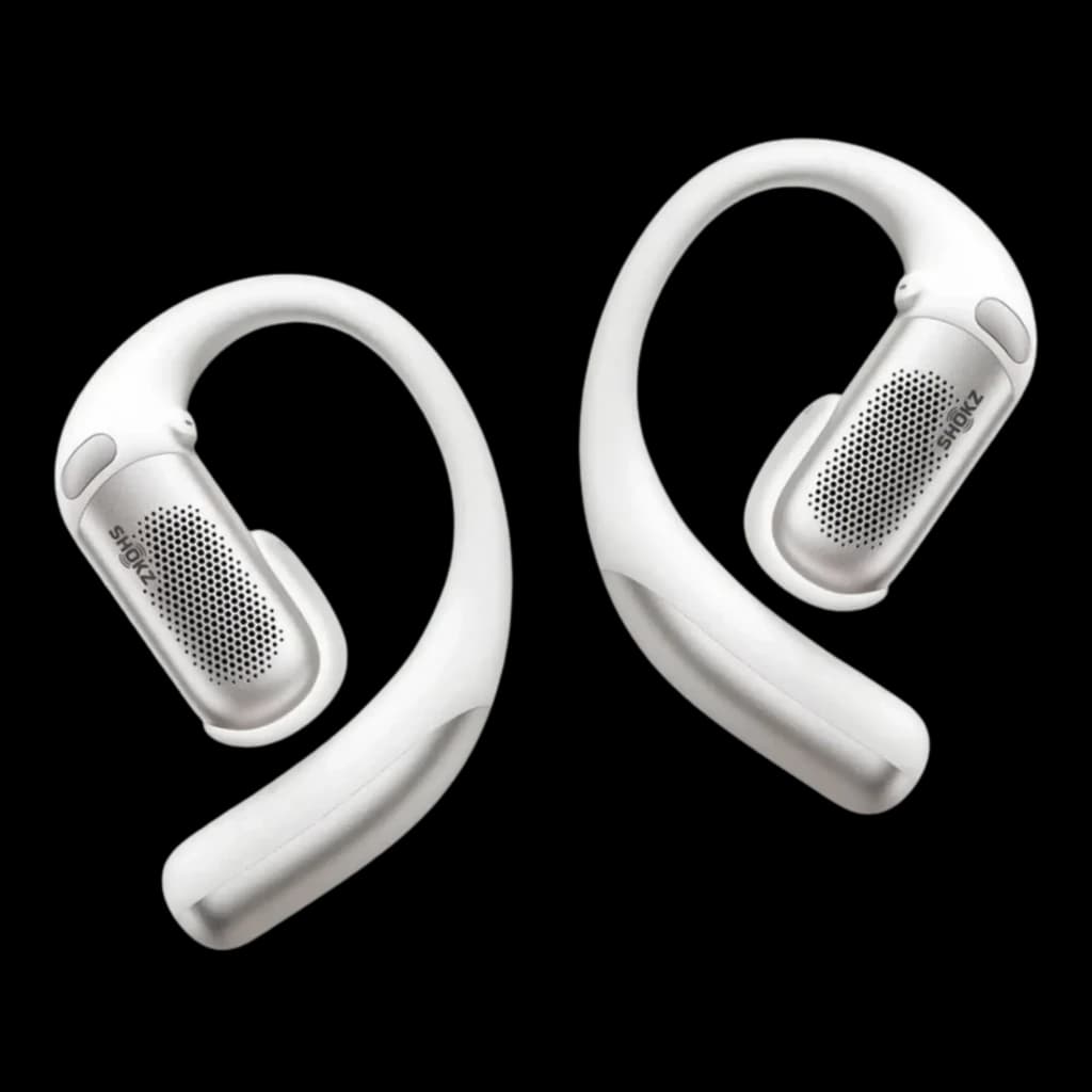 Auriculares Shokz OpenFit Pro Blanco open-ear con ganchos curvos, rejilla metálica y cuerpo mate; diseño ligero, ergonómico y minimalista Bluetooth 5.3