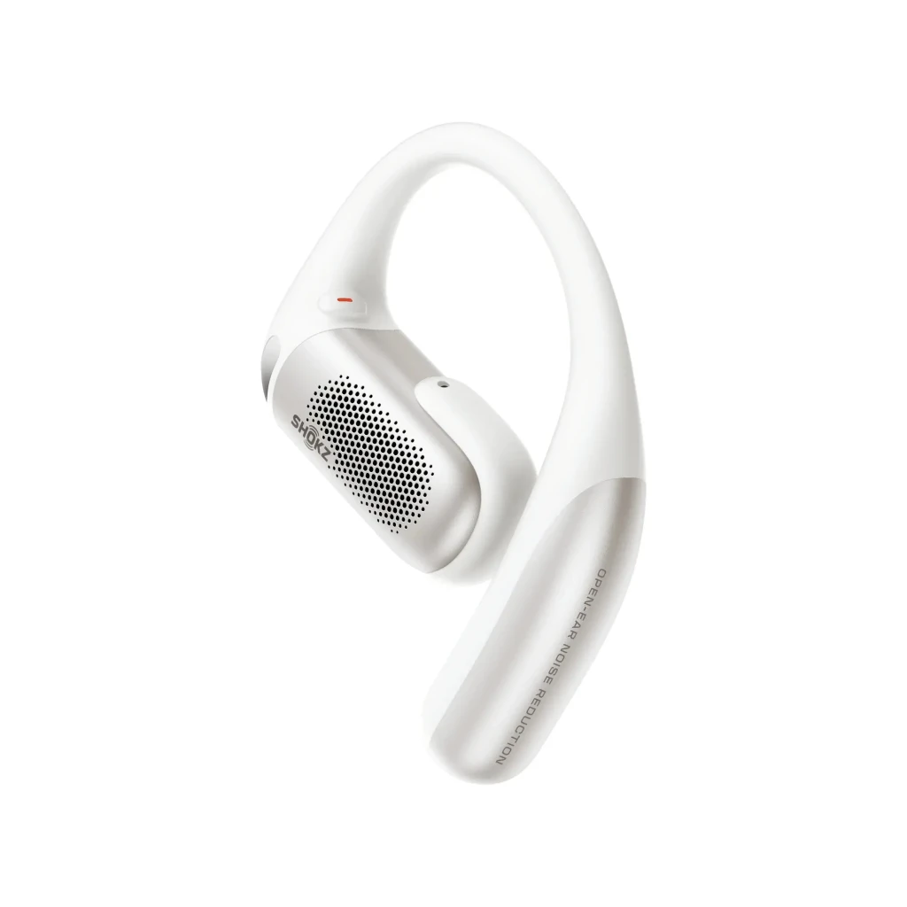 Auriculares Shokz OpenFit Pro blancos con diseño open ear, ganchos ergonómicos y estuche compacto blanco; rejillas metálicas visibles y acabado mate elegante - Ítem6