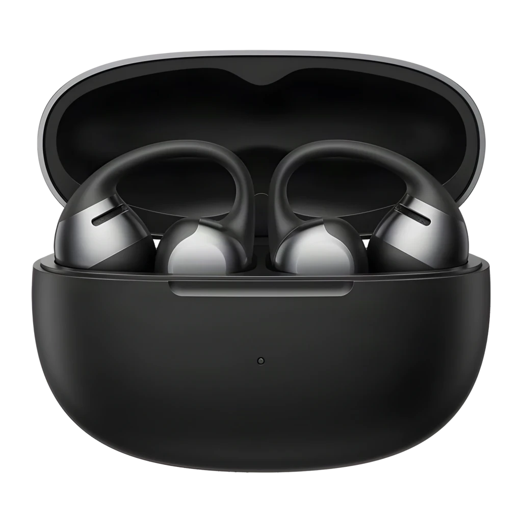 Auriculares SHOKZ OpenDots 2 negros con diseño open ear tipo clip, dos earbuds ergonómicos con micrófonos y estuche de carga compacto bicolor con logo SHOKZ - Ítem6