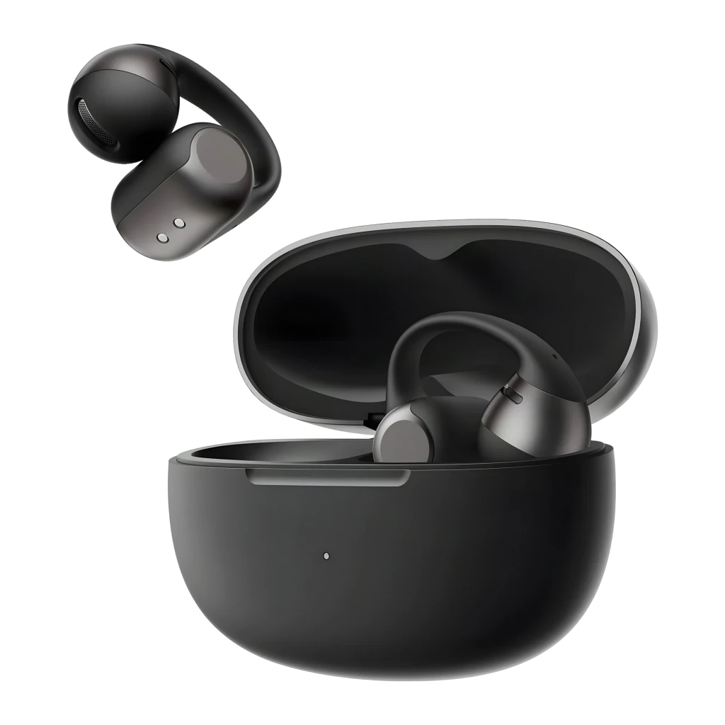 Auriculares SHOKZ OpenDots 2 negros con diseño open ear tipo clip, dos earbuds ergonómicos con micrófonos y estuche de carga compacto bicolor con logo SHOKZ - Ítem4