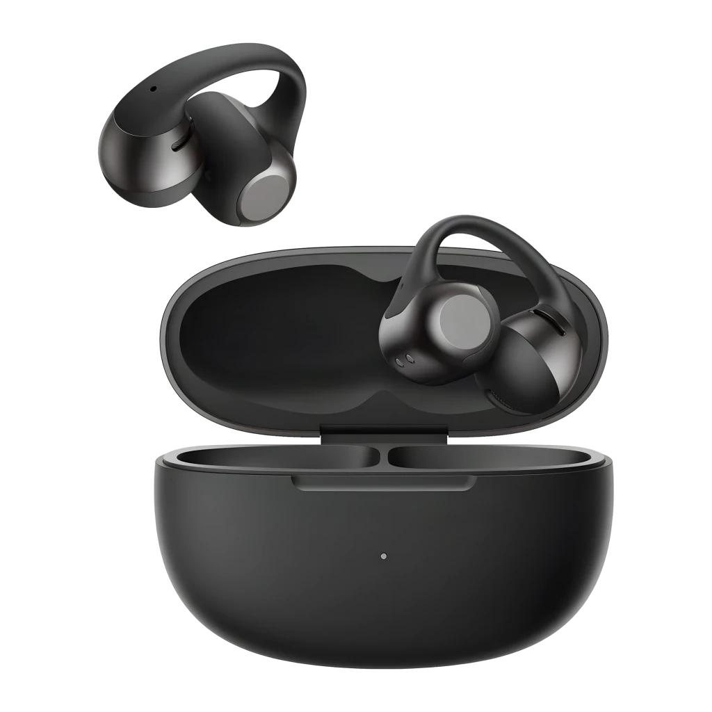 Auriculares SHOKZ OpenDots 2 negros con diseño open ear tipo clip, dos earbuds ergonómicos con micrófonos y estuche de carga compacto bicolor con logo SHOKZ - Ítem3