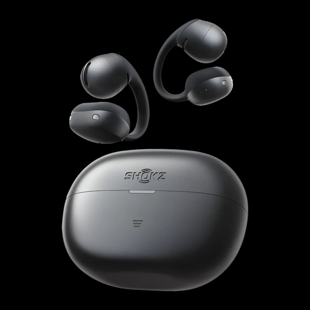 Auriculares SHOKZ OpenDots Air Open-Ear Bluetooth 6.1 negros con estuche compacto; diseño abierto, cuatro cápsulas ergonómicas y acabado mate; autonomía 36