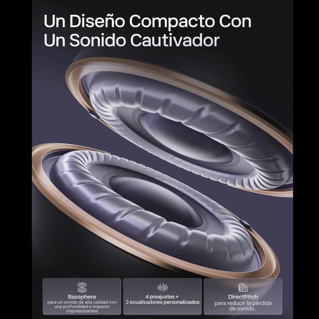 Auriculares SHOKZ OpenDots Air Open-Ear Bluetooth 6.1 color púrpura con drivers expuestos, bordes dorados, Bassphere, 4 preajustes y DirectPitch para sonido
