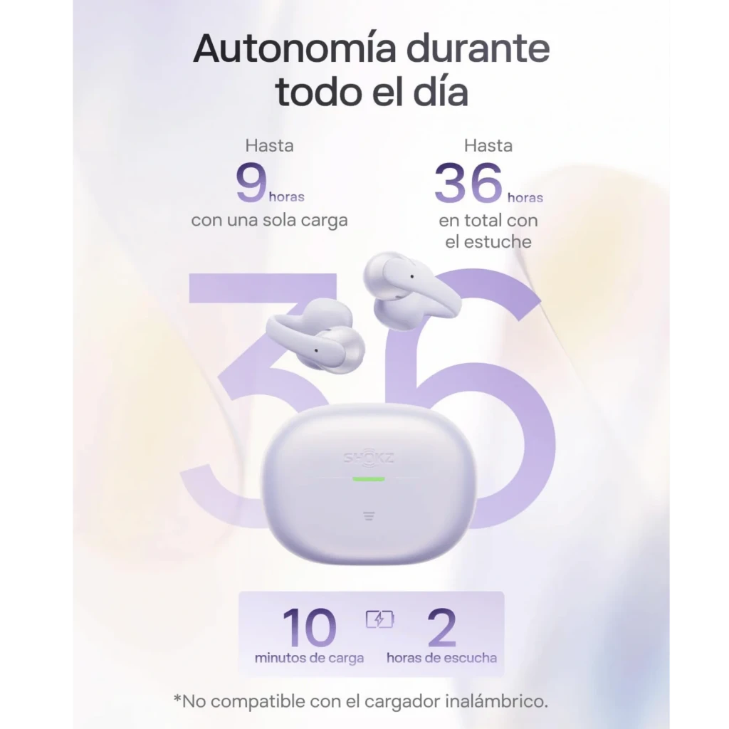 Auriculares SHOKZ OpenDots Air open ear en color púrpura con estuche de carga compacto, diseño curvo ligero, ganchos ergonómicos y acabado mate elegante - Ítem5