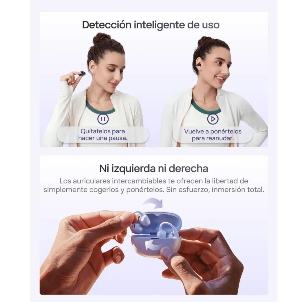 Auriculares SHOKZ OpenDots Air open ear en color púrpura con estuche de carga compacto, diseño curvo ligero, ganchos ergonómicos y acabado mate elegante - Ítem4