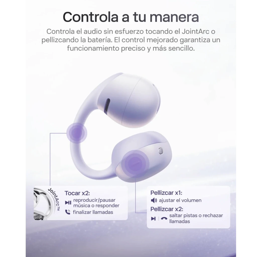 Auriculares SHOKZ OpenDots Air open ear en color púrpura con estuche de carga compacto, diseño curvo ligero, ganchos ergonómicos y acabado mate elegante - Ítem3
