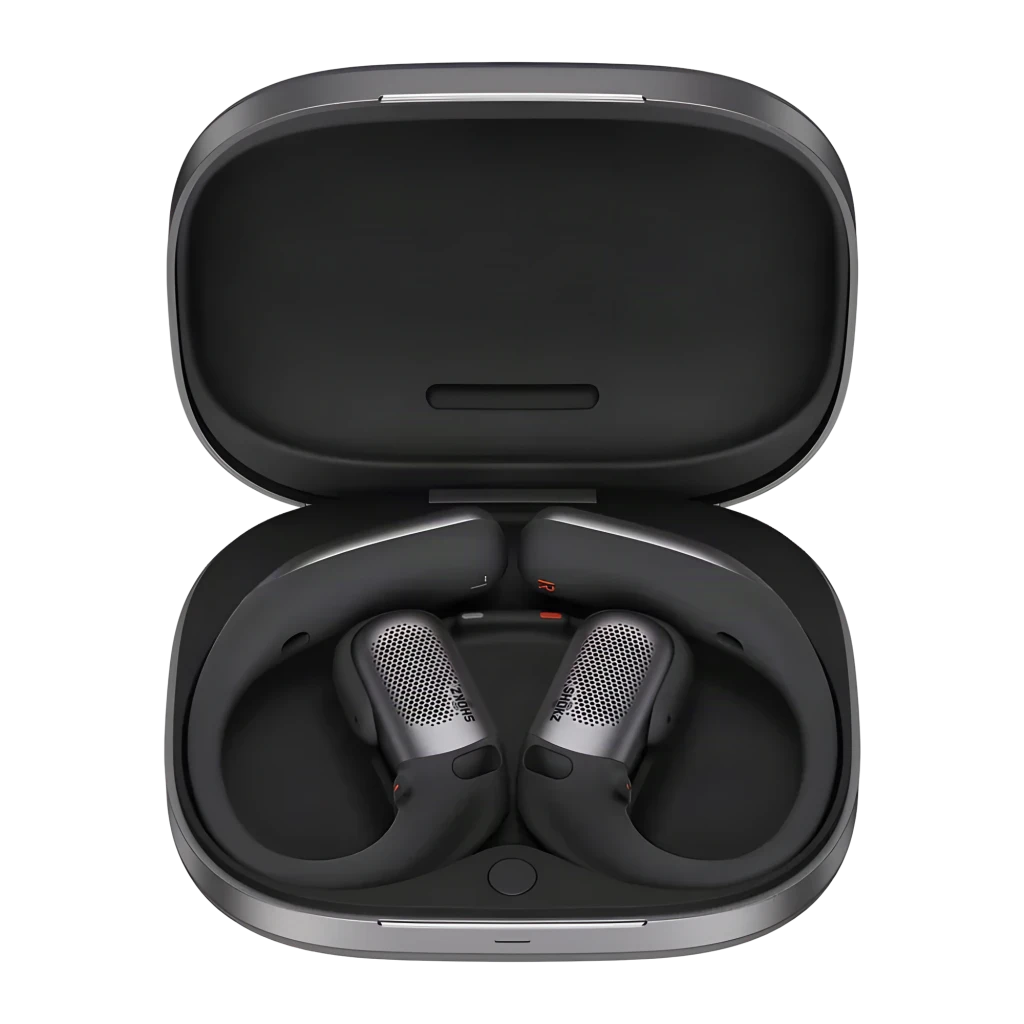 Auriculares Shokz OpenFit Pro negros de diseño open-ear con ganchos ergonómicos, rejilla metálica en cada cápsula y estuche de carga compacto y mate - Ítem5