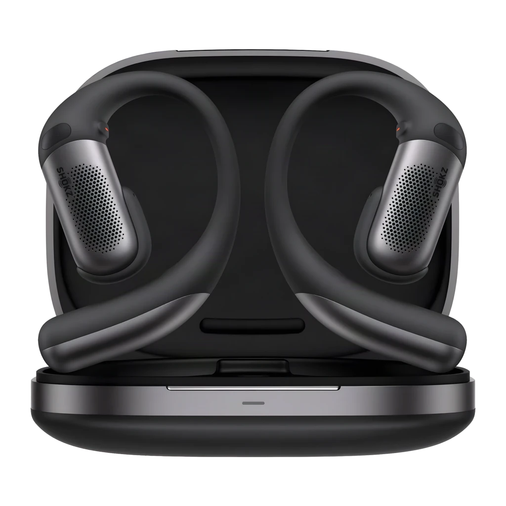 Auriculares Shokz OpenFit Pro negros de diseño open-ear con ganchos ergonómicos, rejilla metálica en cada cápsula y estuche de carga compacto y mate - Ítem4