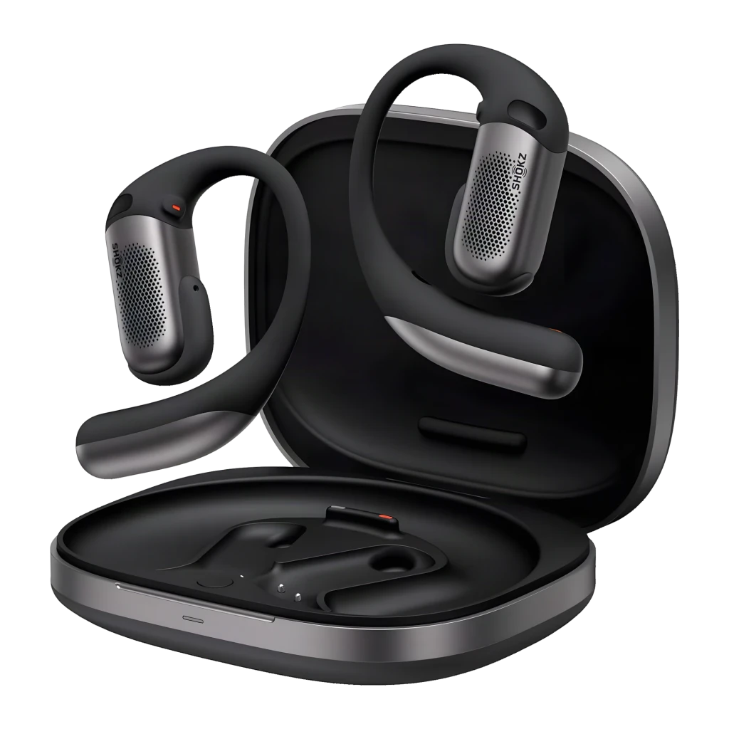 Auriculares Shokz OpenFit Pro negros de diseño open-ear con ganchos ergonómicos, rejilla metálica en cada cápsula y estuche de carga compacto y mate - Ítem3