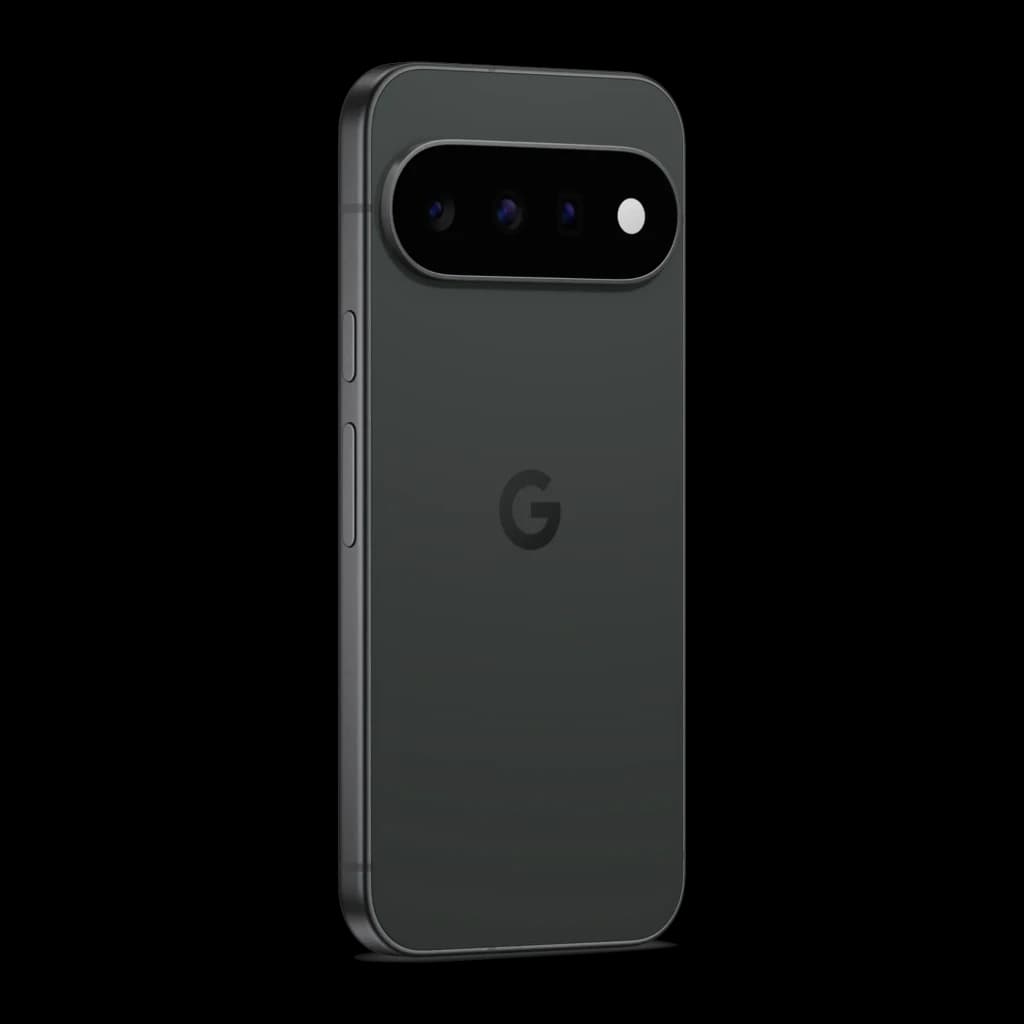 Google Pixel 11 5G obsidienne, dos en verre sombre, module photo horizontal triple capteur avec flash, bords plats, finition élégante 6,3 pouces OLED 120 Hz