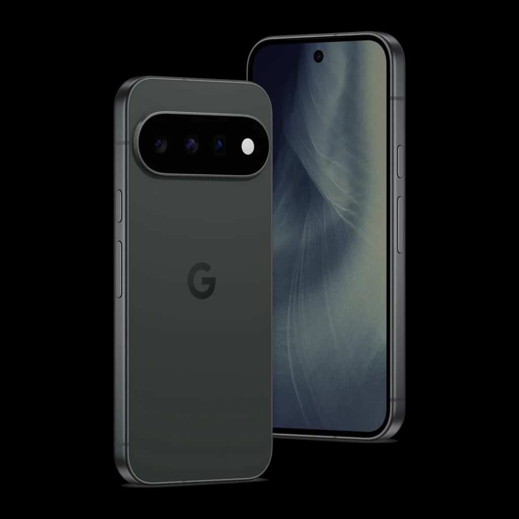Google Pixel 11 5G Obsidienne, écran OLED 6,3 pouces 120 Hz, bordures fines, poinçon centré, double module photo arrière horizontal, finition mate
