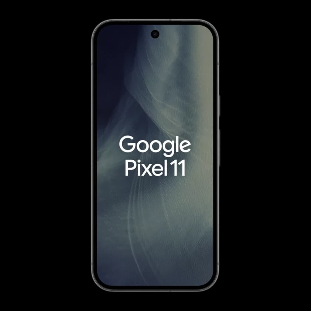 Google Pixel 11 5G obsidienne, écran OLED 6,3 pouces 120 Hz bord à bord, poinçon central pour la caméra frontale, bords fins, design sobre noir satiné